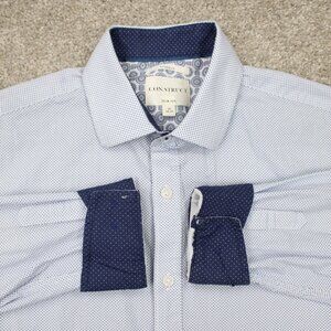 Construct Flip Cuff Shirt Mens 16, 32-33 Blue Slim Fit Stretch Cotton L/S Button